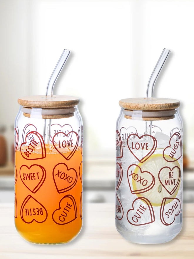 1CHASE Set of 2 - Valentine-Themed Borosilicate Sipper Glass 350ml - Image 1